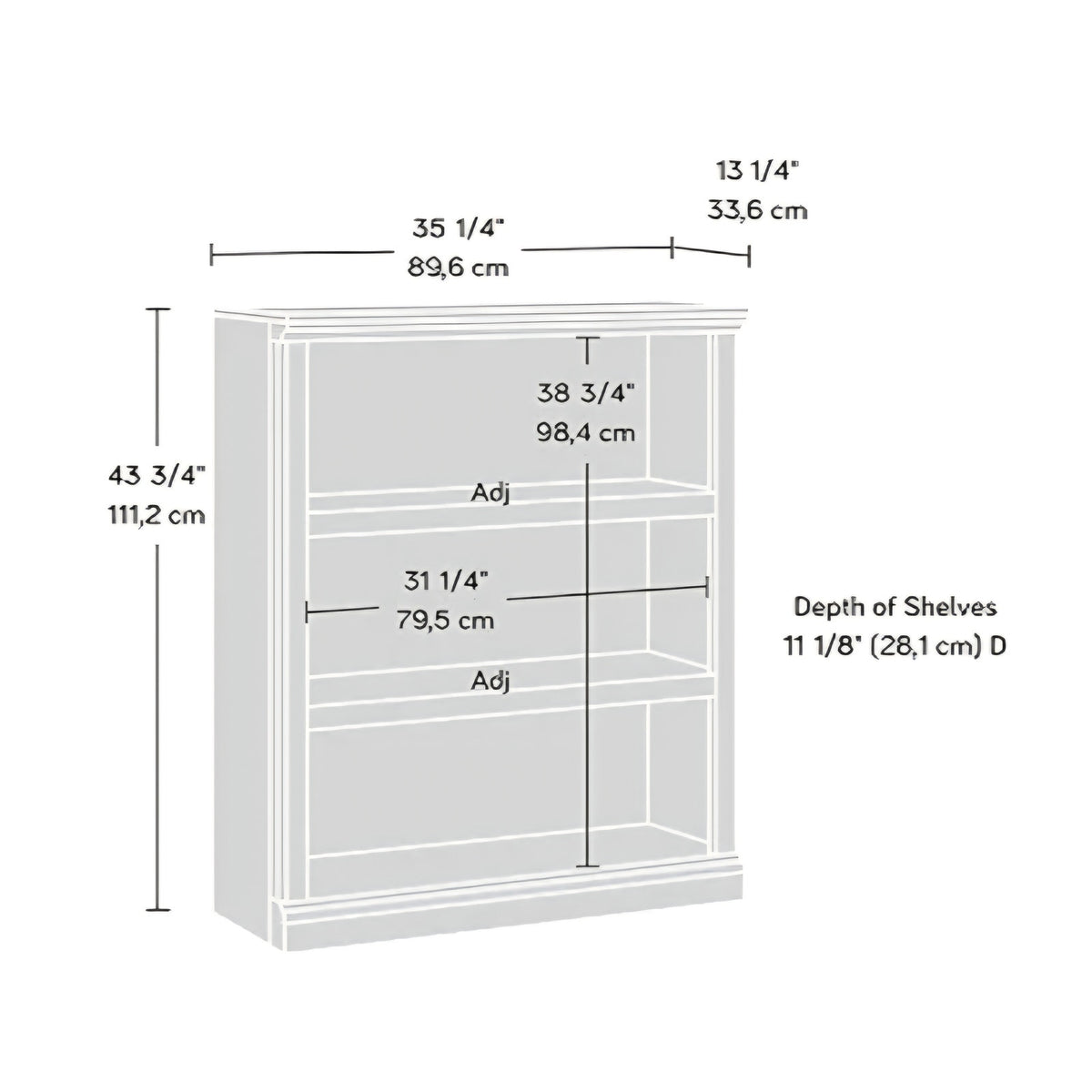Sauder 3 Tier Book Shelf Wooden Bookcase Multipurpose Bookshelf for Home Office, Living Room,