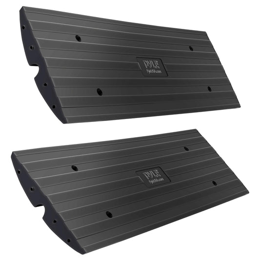 Pyle Car Vehicle Curbside Driveway Ramp - 4ft Heavy Duty Rubber Threshold Bridge Tracks Curb Ramps, 2 Pieces Set (for Car, Truck, Scooter, Bike, Motorcycle, Wheelchair Mobility), Black