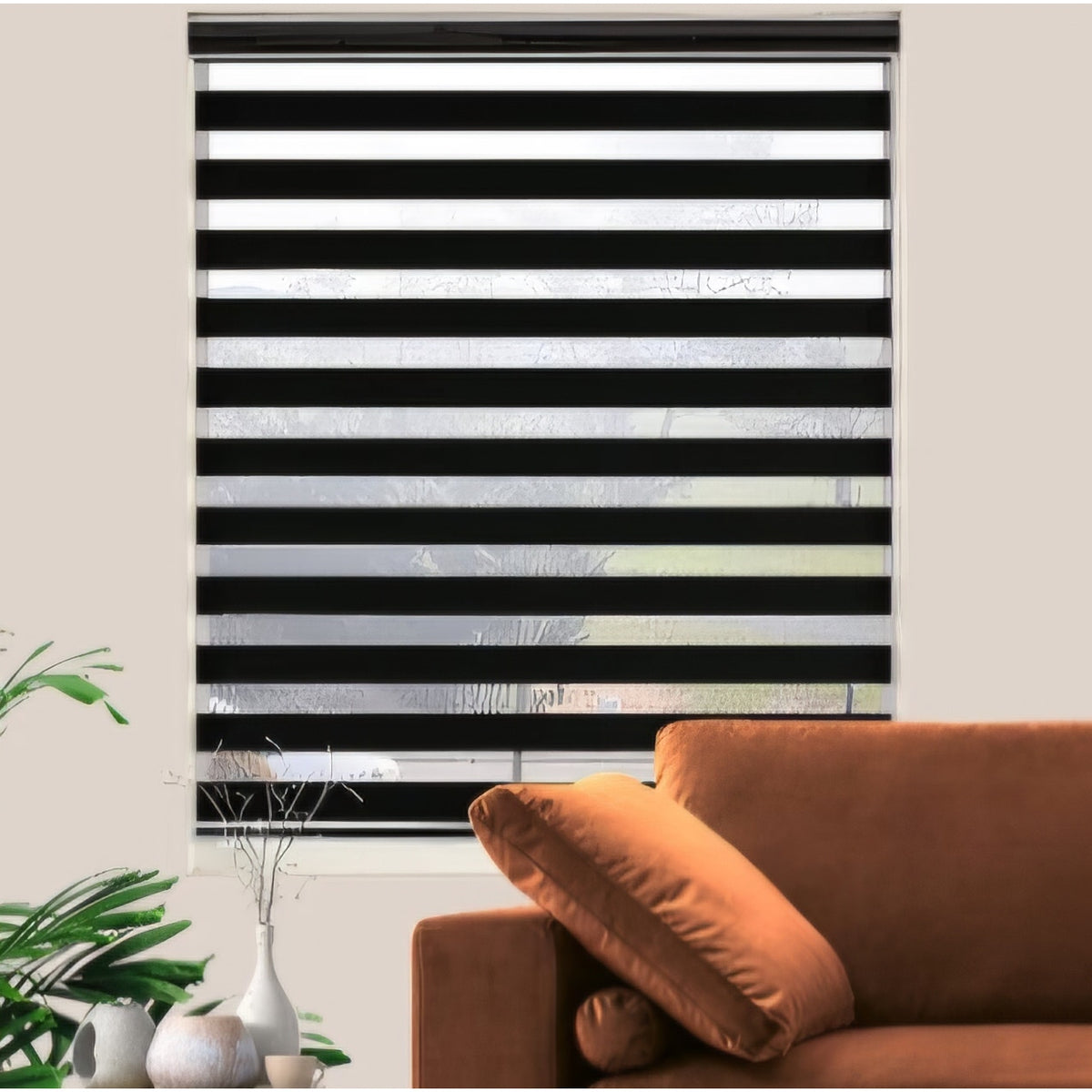 Blackout Zebra Blinds, Dual Layer Free-Stop (67" W X 72" H, Black)