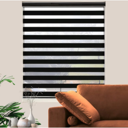 Blackout Zebra Blinds, Dual Layer Free-Stop (67" W X 72" H, Black)