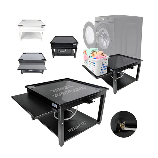 Washer and Dryer Pedestals with Pullout-Shelf - 27" W, 18" H, Black Steel Universal