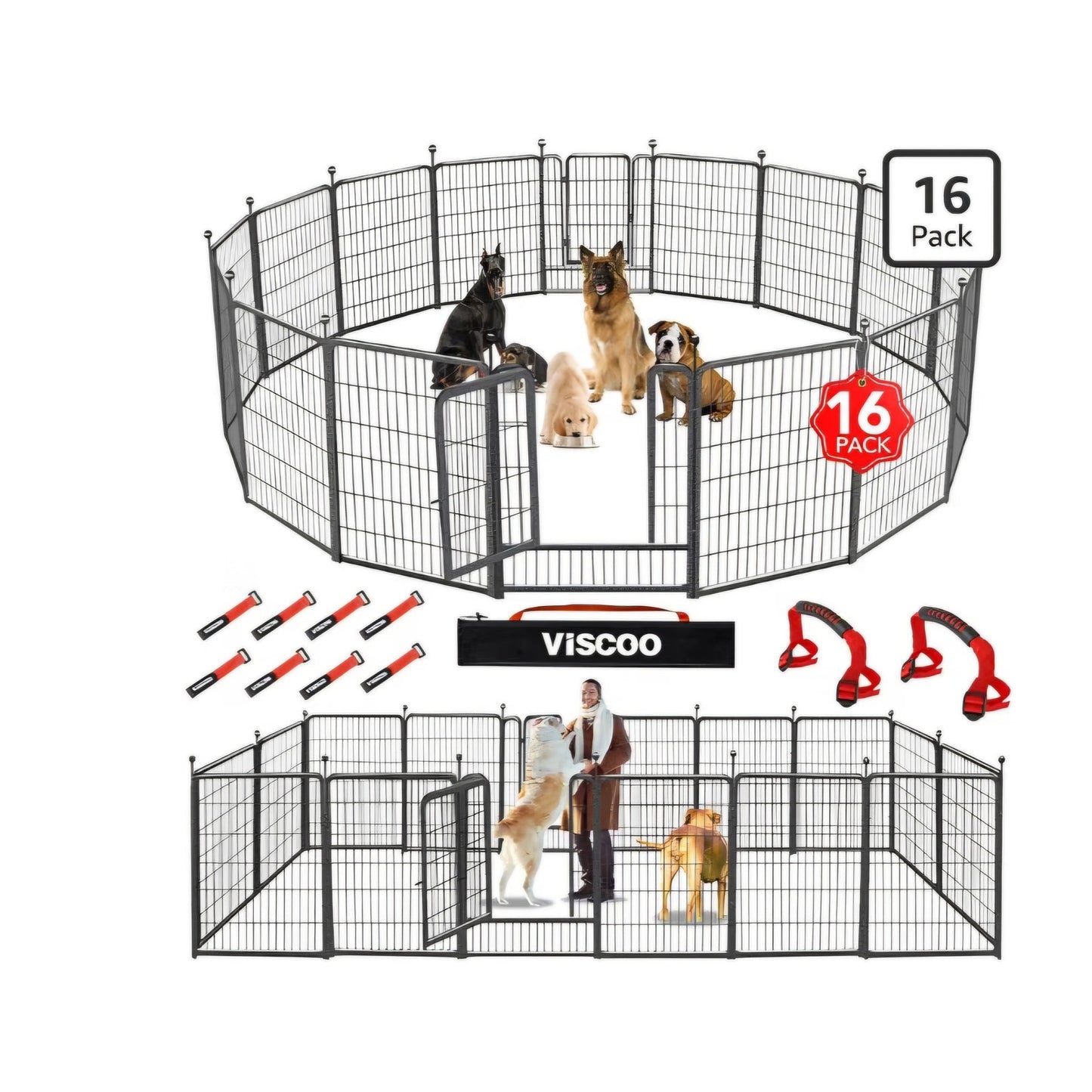 VISCOO Dog Playpen Outdoor, 16 Panels 40" High Metal Dog Fence with Gate Pet Fence