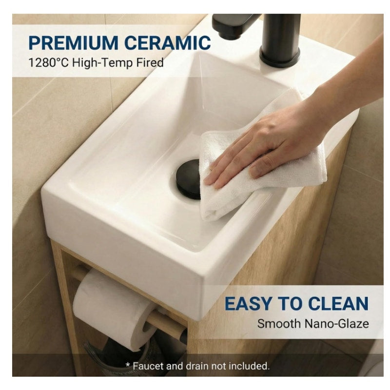 16" Small Bathroom Vanity with Sink - Snaefell Oak:Small Space Fit