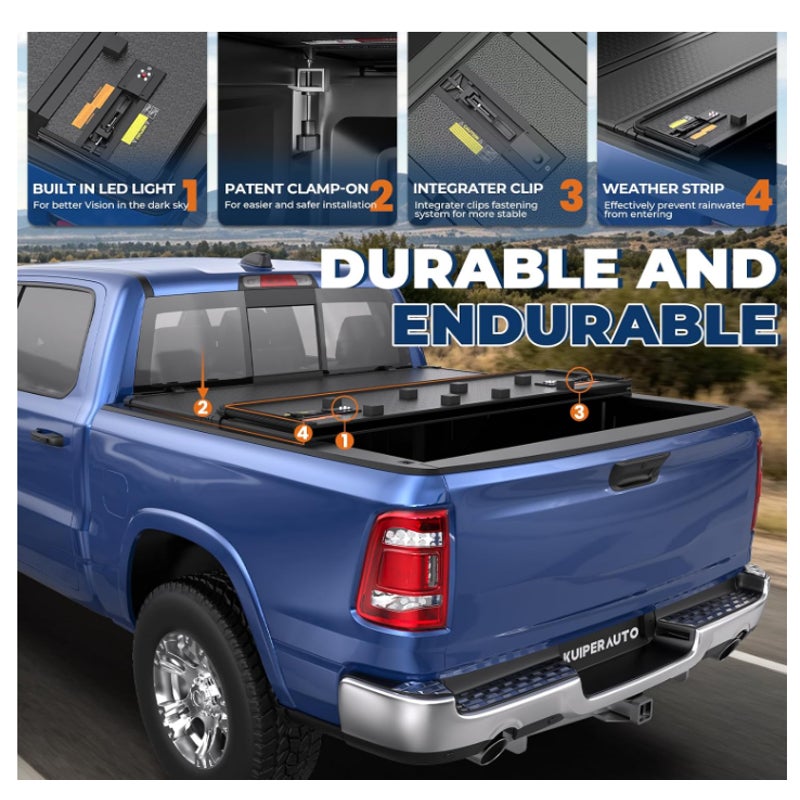 5.7FT Hard Tri-Fold Truck Bed Tonneau Cover Compatible for 2009-2026 Dodge Ram 1500