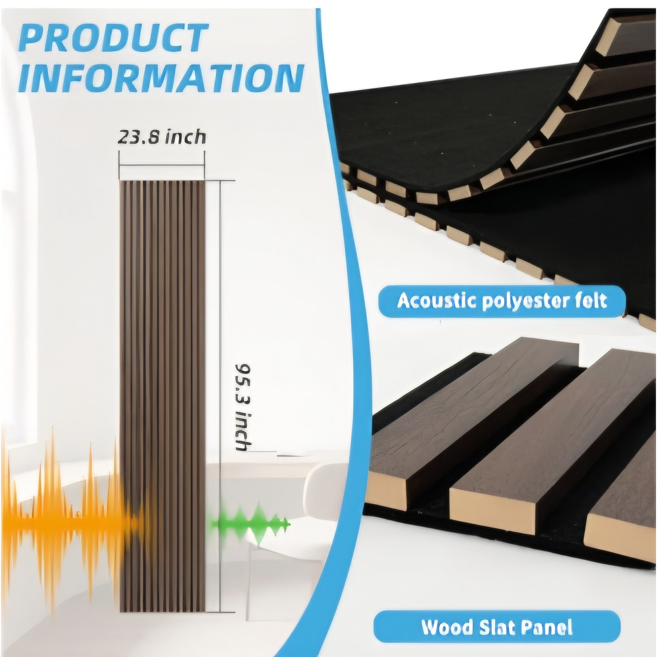 Art3d 1-Pack Acoustic Wood Slat Wall Panel with Roll-Flat Design - 95.3 x 23.8 Inch Sound Absorbing