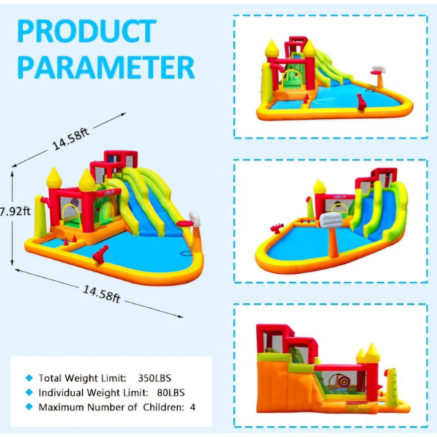 MIRUNAIR Inflatable Bounce House with Slides, Inflatable Water Slide for Kids Backyard