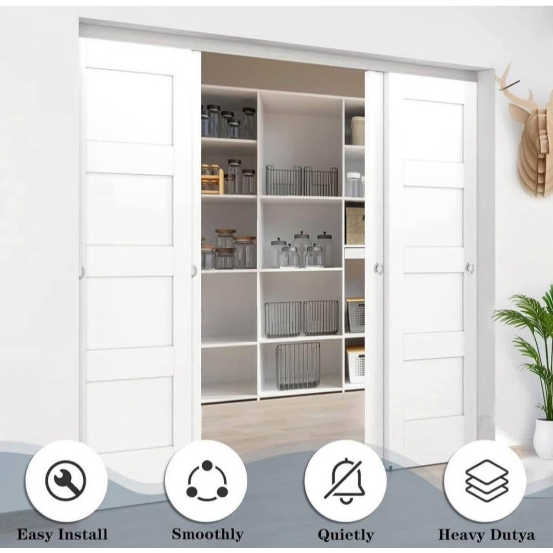 JUBEST 8FT/96" Bypass Door Hardware,Heavy Duty Aluminum Sliding Closet Door Hardware Set