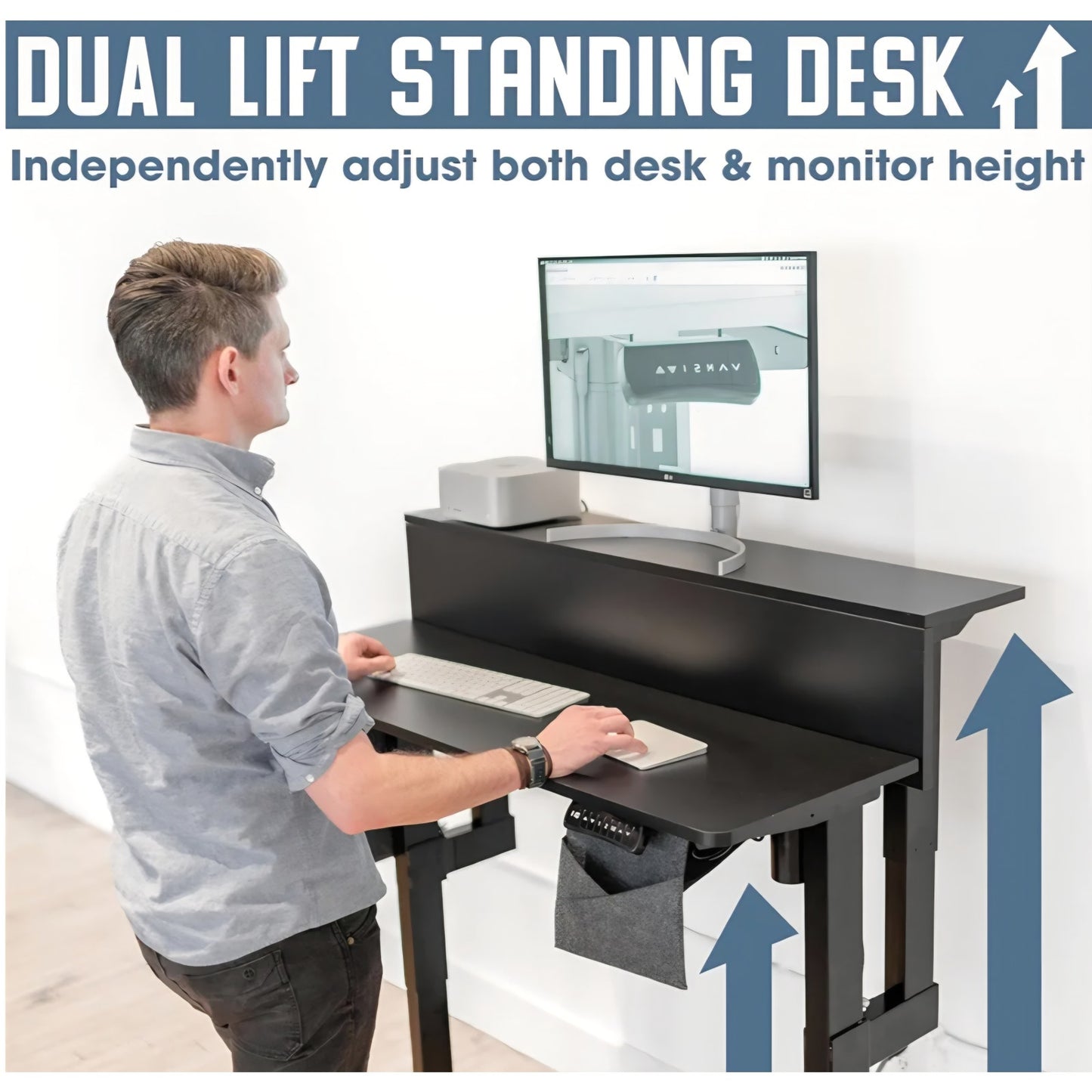 Roam & Remain Dual Lift Adjustable Height Electric Standing Desk— Adjust Both Monitor and Desk Heig