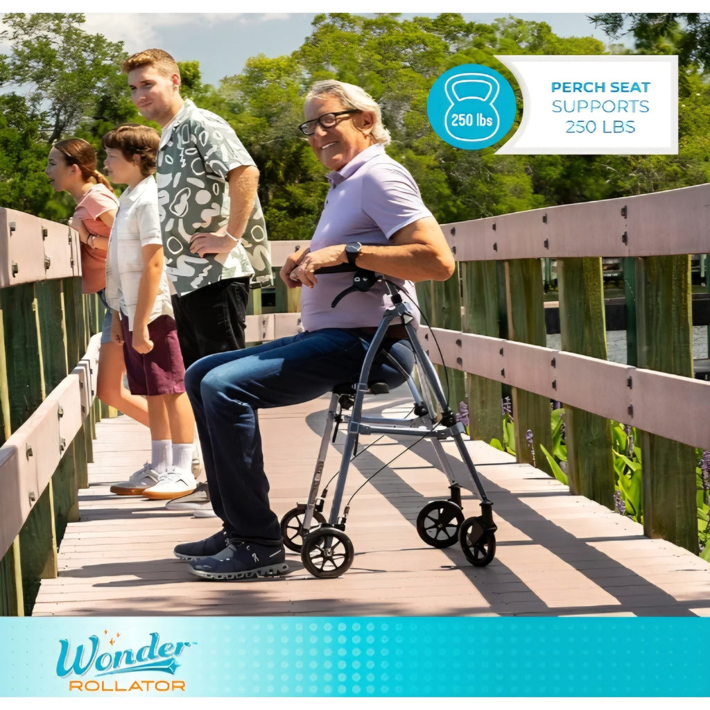 Stander Space Saver Rollator, Lightweight Folding Rolling Walker with Seat for Seniors & Adults,