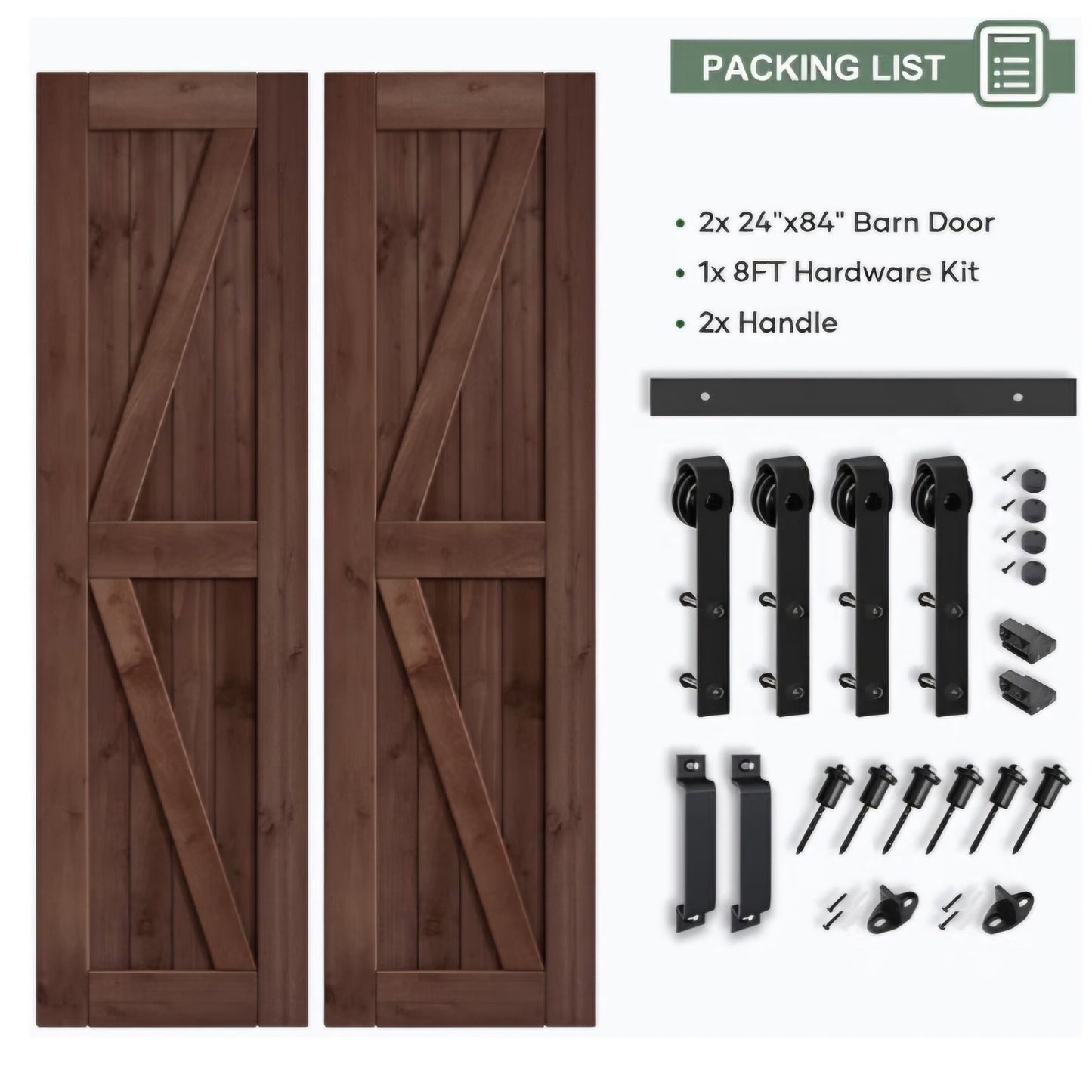 48x84 inch (Double 24×84 inch Door) Sliding Barn Wood Door Slab with 8ft Hardware Kit and Handle
