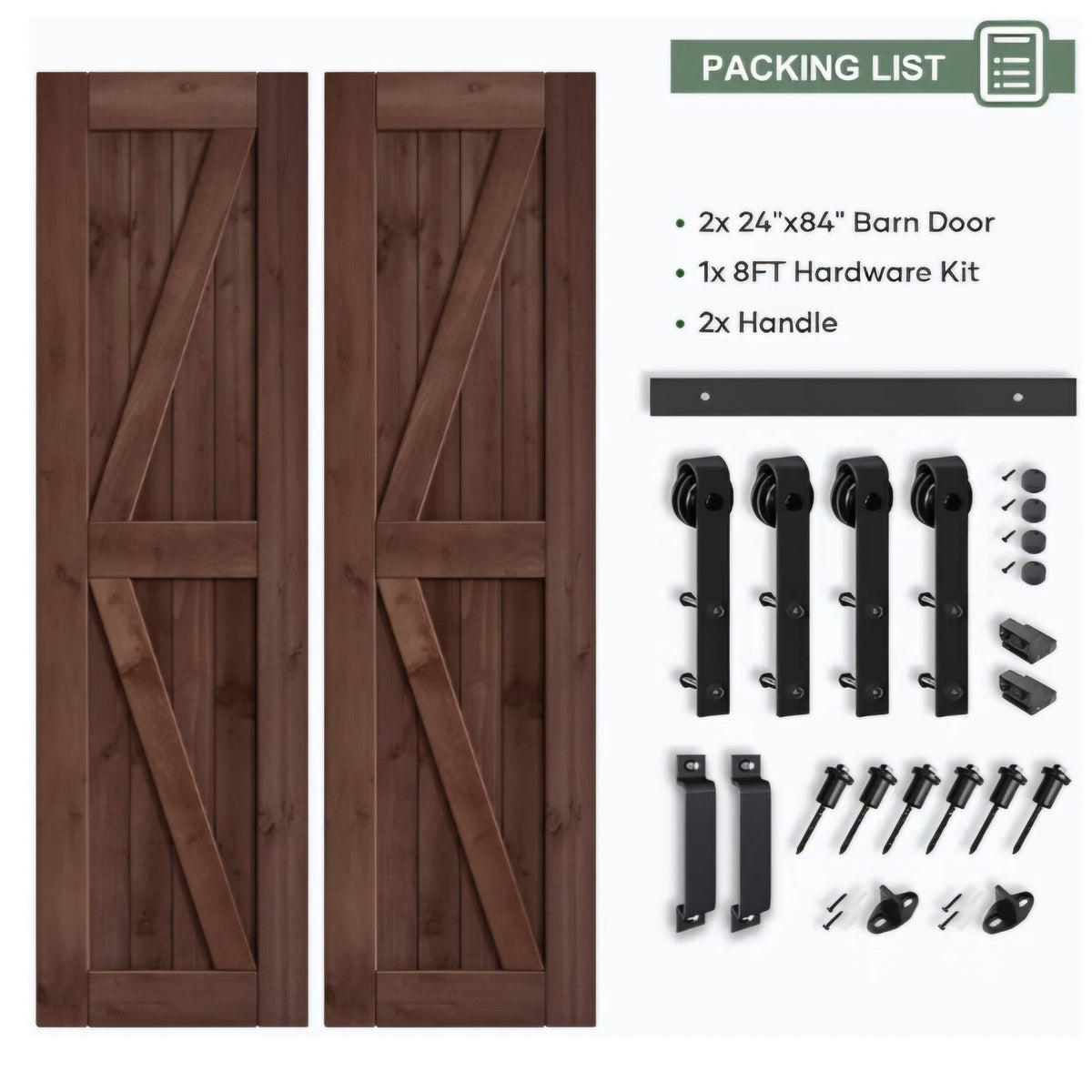 48x84 inch (Double 24×84 inch Door) Sliding Barn Wood Door Slab with 8ft Hardware Kit and Handle