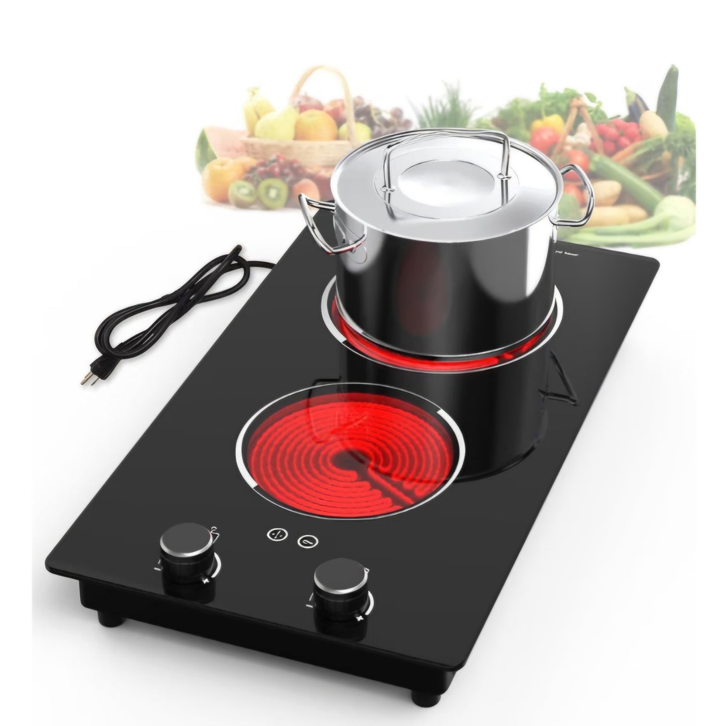 Electric Cooktop,110V 2100W Electric Stove Top with Knob Control, 10 Power Levels, Kids Lock &Timer
