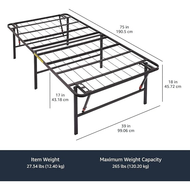 Amazon Basics Foldable Metal Platform Bed Frame, 18 In High, No Box Spring Needed, Twin Size, Black