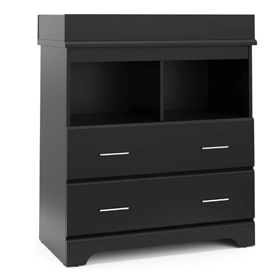 Storkcraft Brookside 2 Drawer Changing Table Dresser (Black) – GREENGUARD Gold Certified, Easy