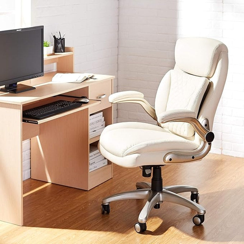 Amazon Basics Ergonomic Executive Office Desk Chair with Lumbar Support, Adjustable Height, Cream.