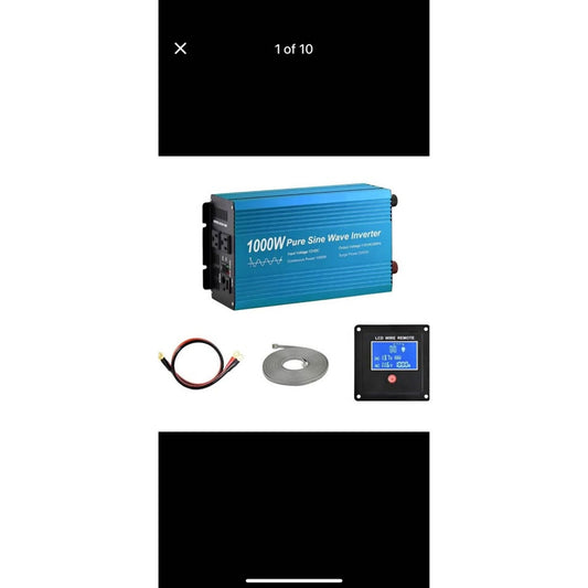 Pure Sine Wave Power Inverter 1000W DC12V to AC 110V with Dual sockets and USB, LCD Remote kit. (100