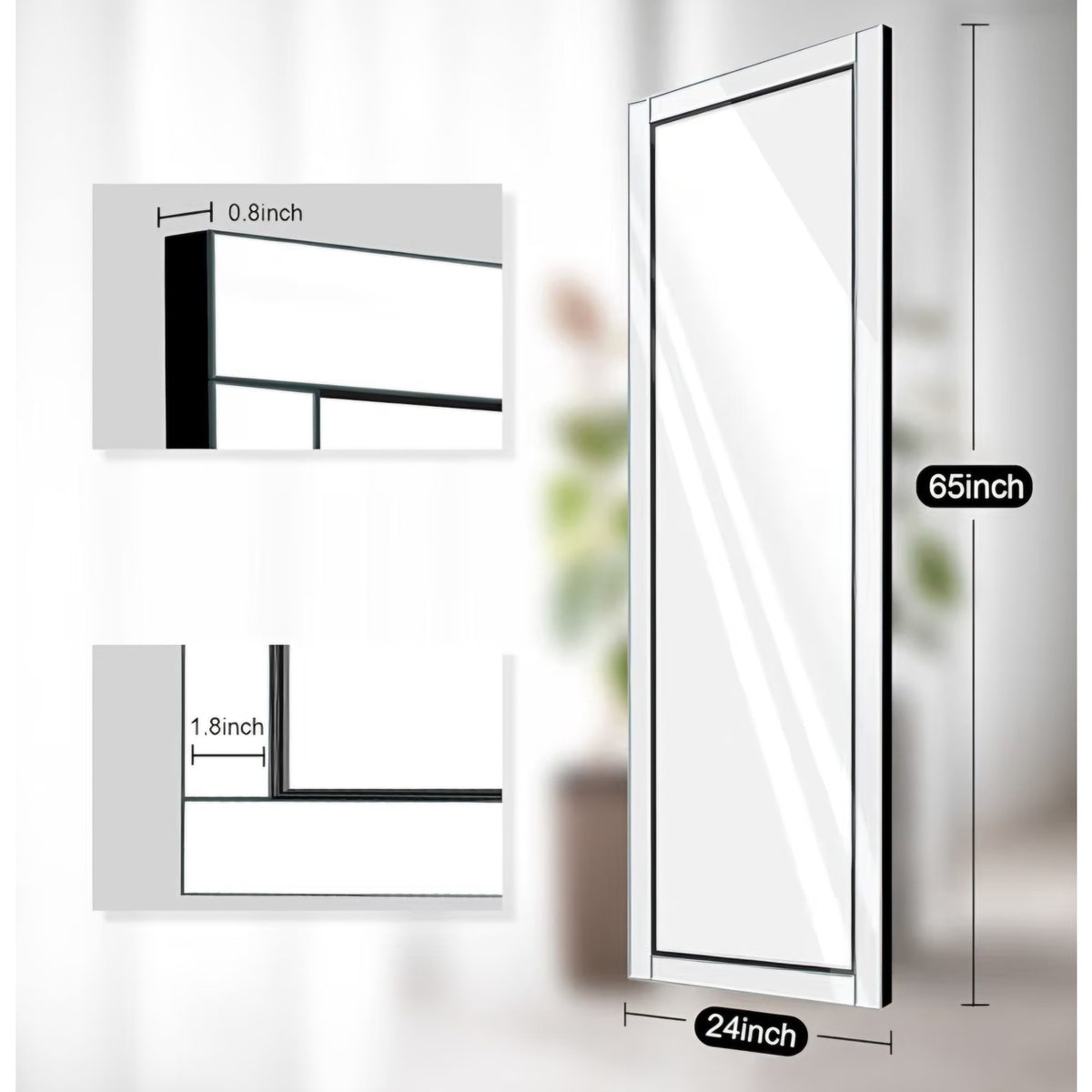 65x24 Full Length Wall Mirror Large Rectangle Mirrors with Reflect Frame Wall Mounted/Hanging