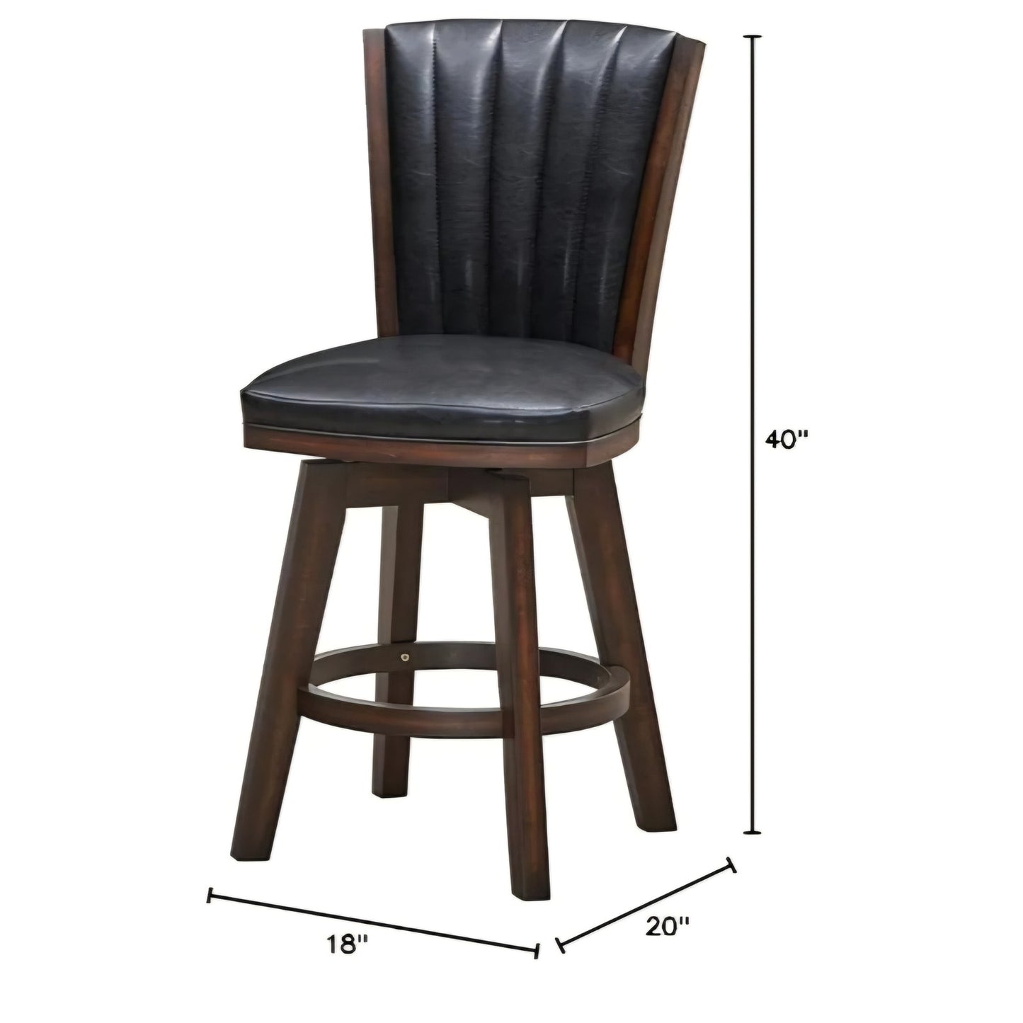 Poundex Furniture 24" Wood Swivel Counter Stool in Black Faux Leather (Set of 2)