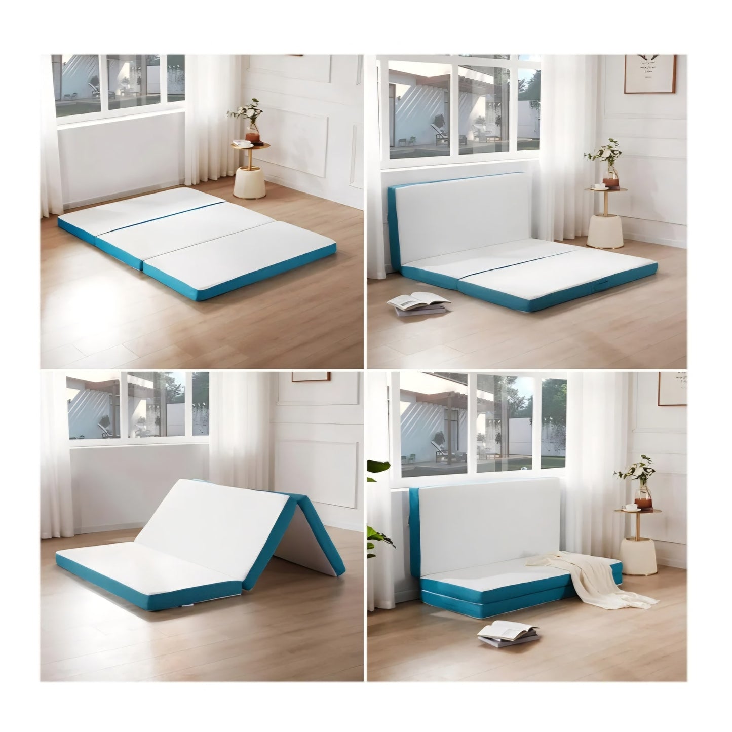 SINWEEK Memory Foam Folding Mattress, 4 Inch Foldable Trifold Mattress Topper, CertiPUR-US Certifie