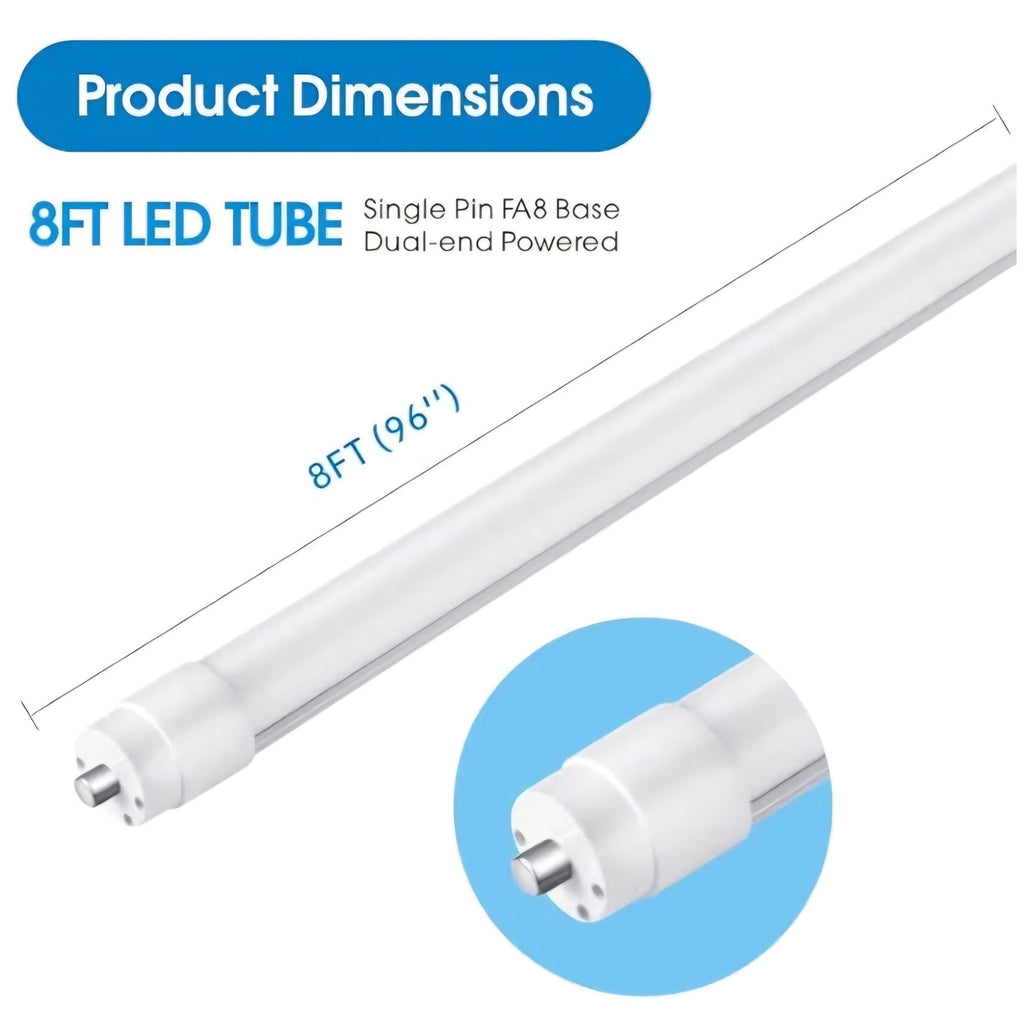 Tube Light,8 Foot T8 LED Tube Light Single Pin FA8 Base, Ballast Bypass 50W 6750LM,6500K Cool White