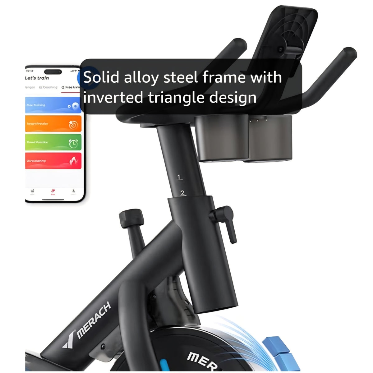 Merach Exercise Bike, Magnetic Friction Stationary Bike with Brake Pad and Exclusive App,