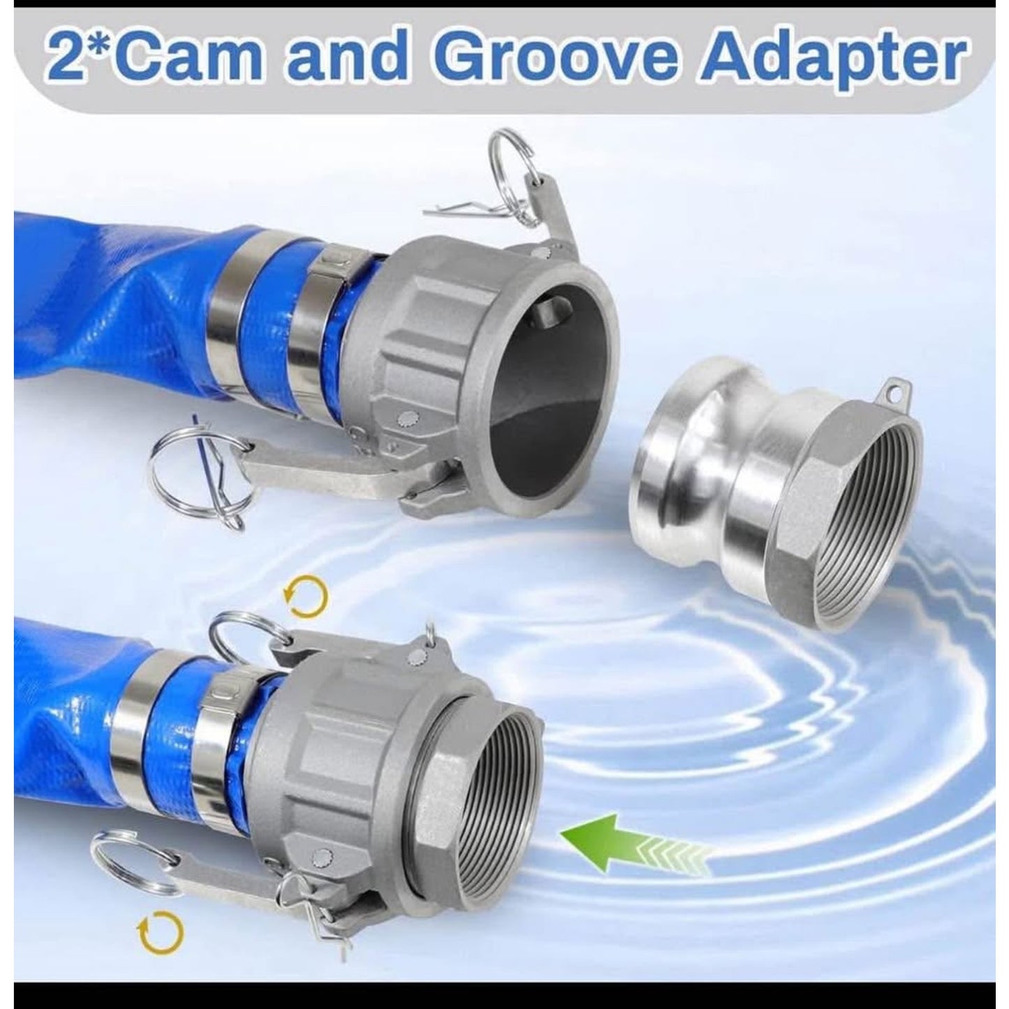 3 Inch Suction Hose Pump kit, Includes 3" x 65' Blue PVC Backwash Hose & 3" x 20' Green PVC Suction