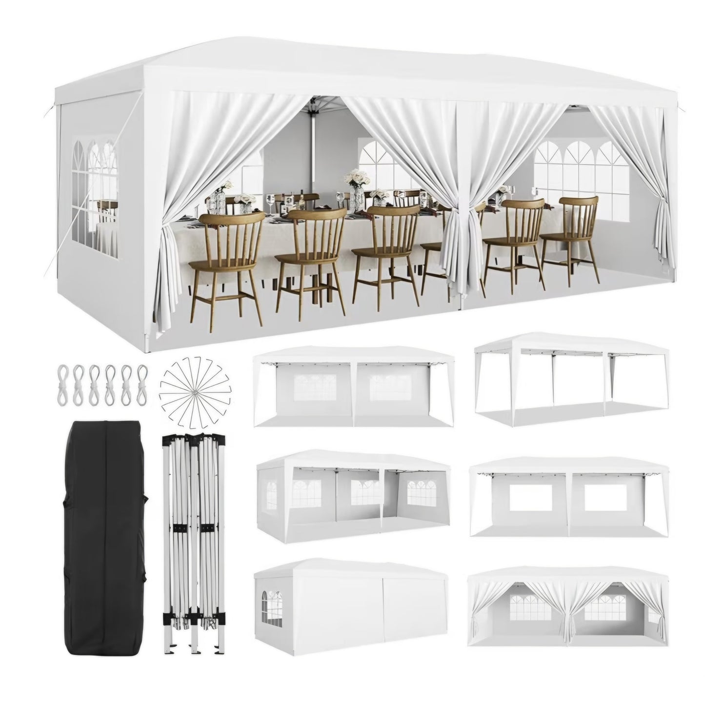 10x20 Pop Up Canopy Tent with 6 Removable Sidewalls, Easy Up Commercial Canopy Tents for Parties