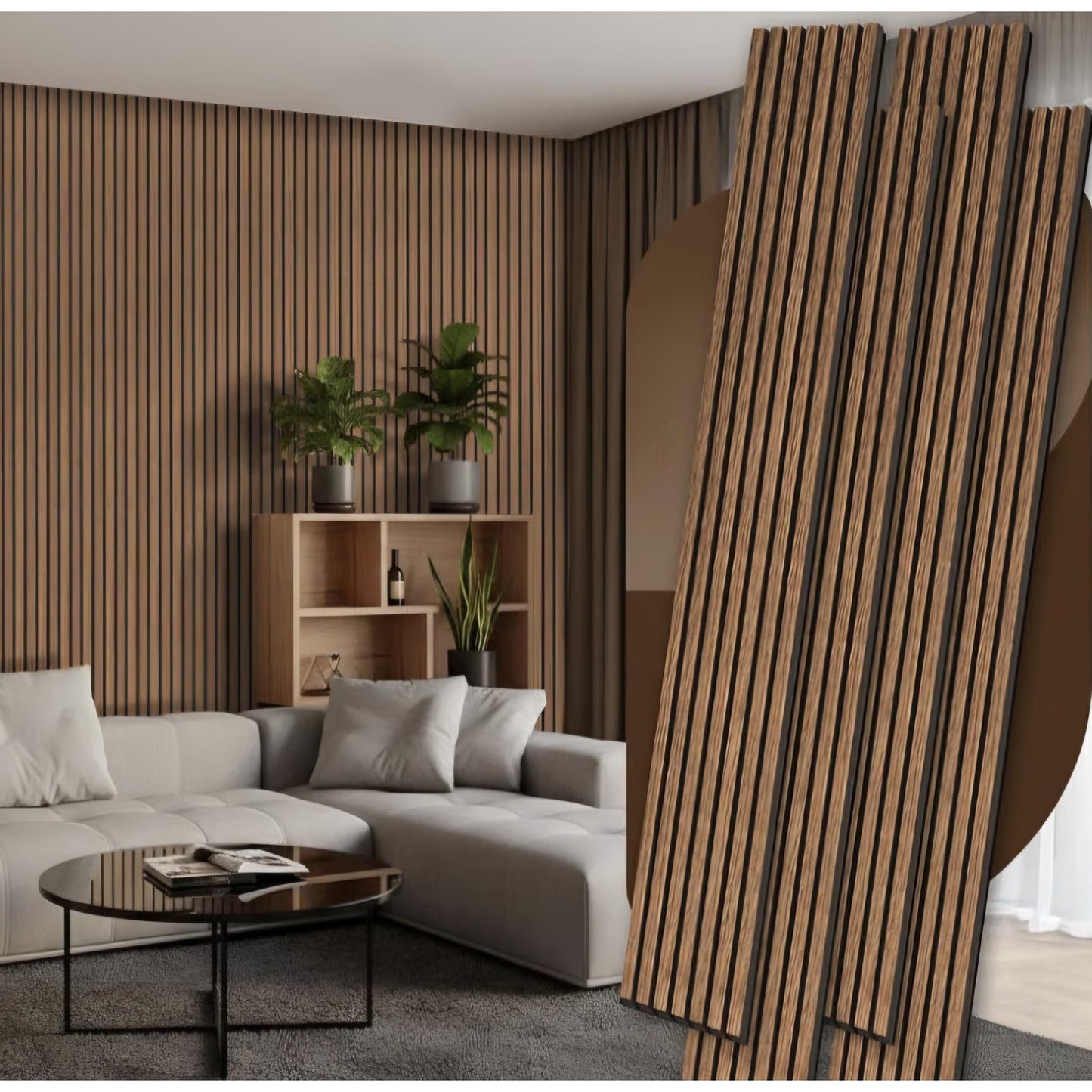 4 Pack Wood Panels for Wall, 106.3" × 11" Wood Slat Acoustic Panels for Wall, (Walnut)