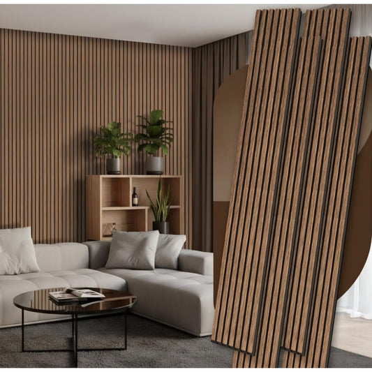 4 Pack Wood Panels for Wall, 106.3" × 11" Wood Slat Acoustic Panels for Wall, (Walnut)