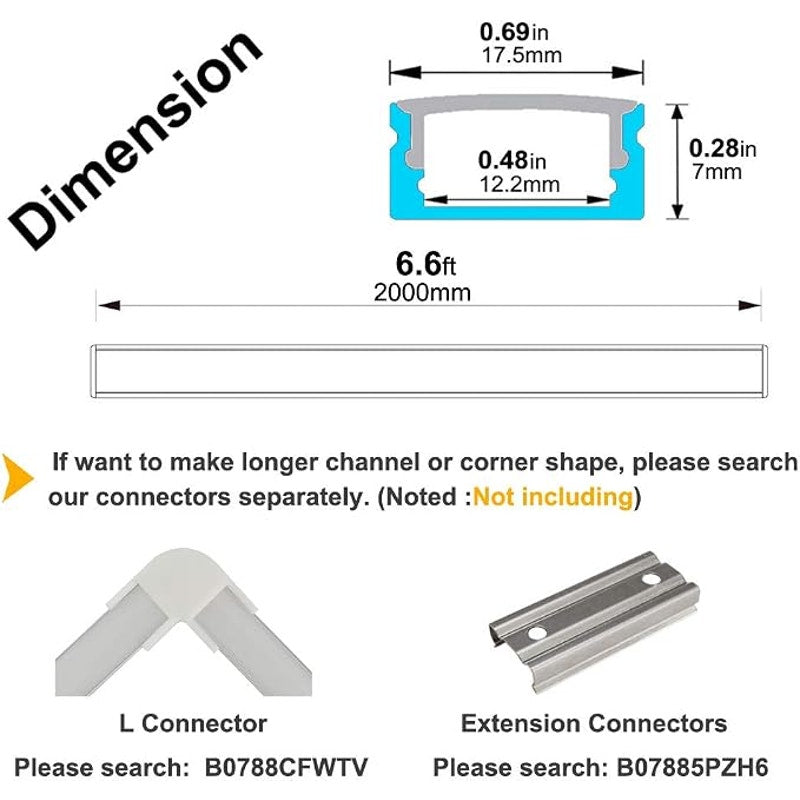 hunhun 20-Pack 6.6ft/ 2Meter U Shape LED Al. Channel System, Milky Cover, End Caps & Mounting Clips