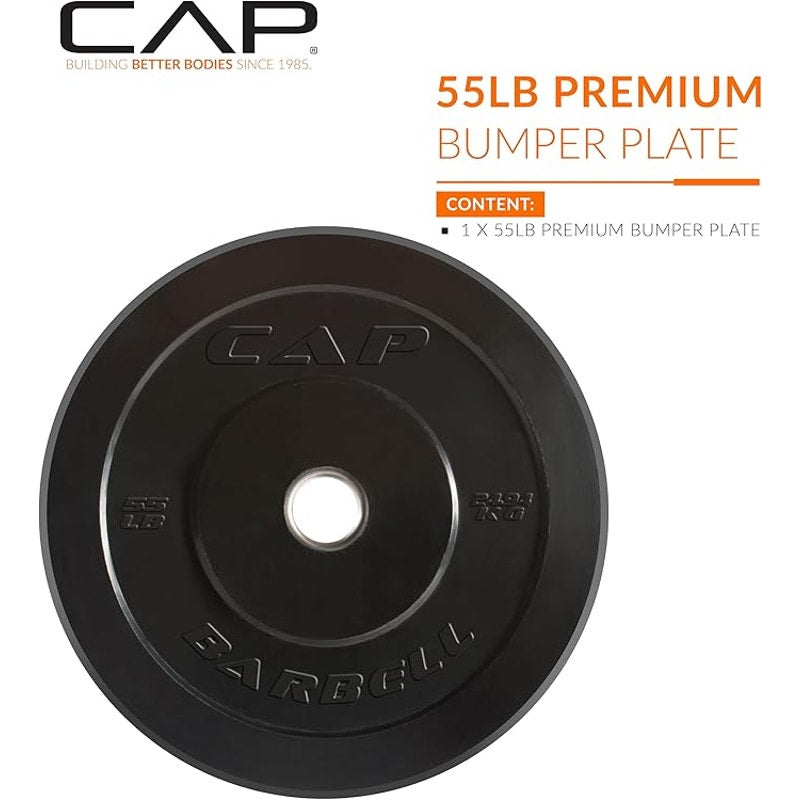 CAP Barbell Rubber Olympic Bumper Plate, ELITE, 55lbs - Single, Black