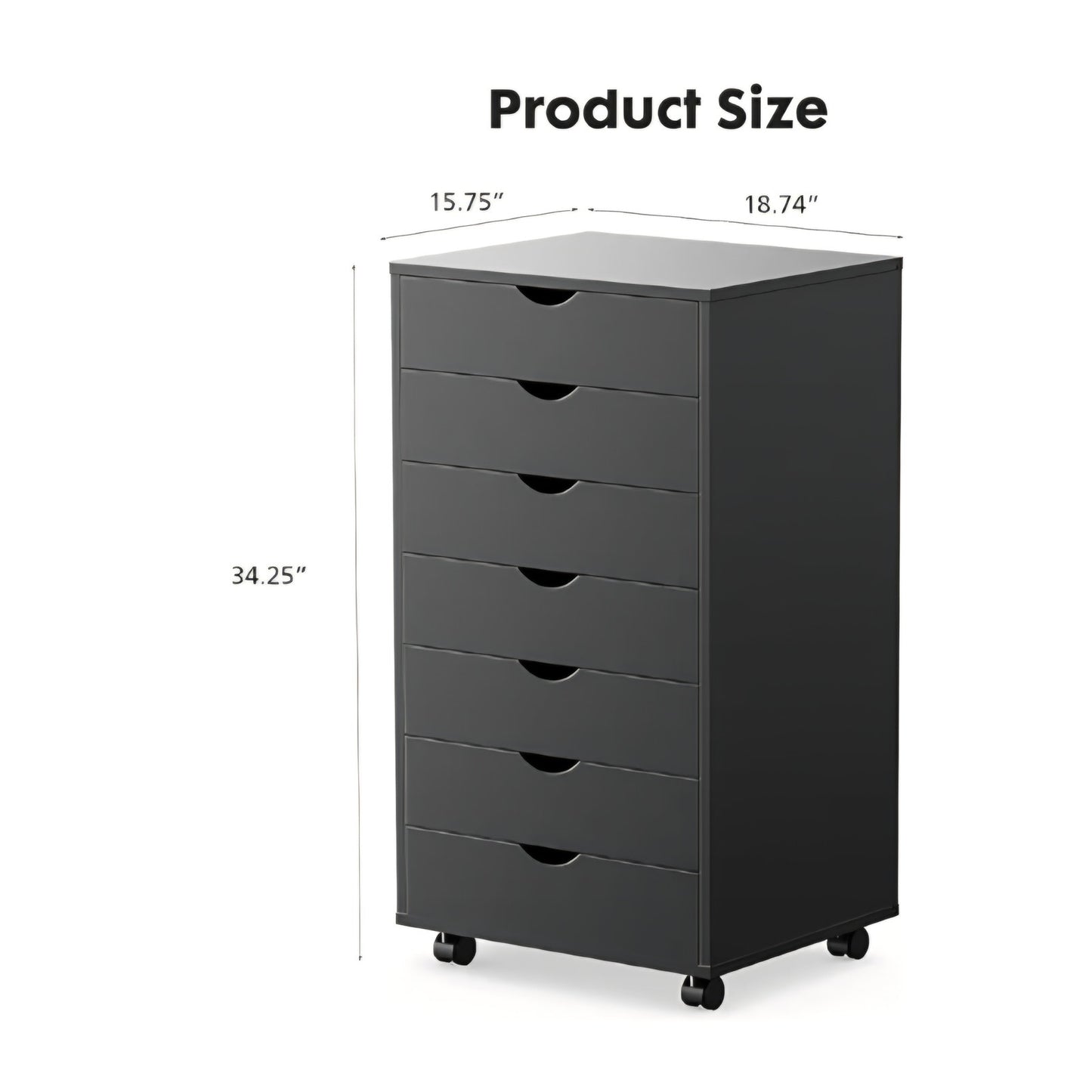 7 Drawer Mobile File Cabinet Under Desk Storage Organization with Wheels 18.74"W x 34.25"H, Black