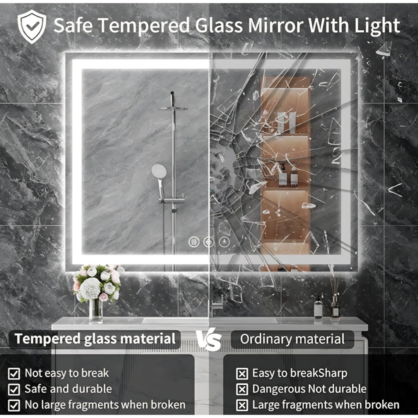 40x60 LED Bathroom Mirror, Backlit + Front Lit, LED Bathroom Mirror with Lights for Wall, 3 Colors