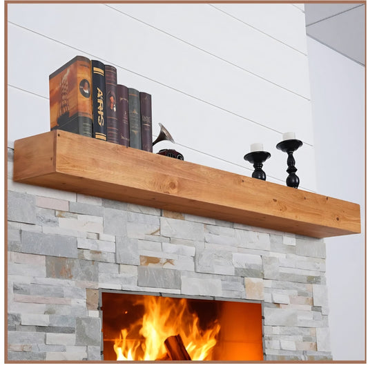 Fireplace Mantel 66 inch - Handcrafted Rustic Solid Wood Mantel l Floating Shelves Decor for Wall,