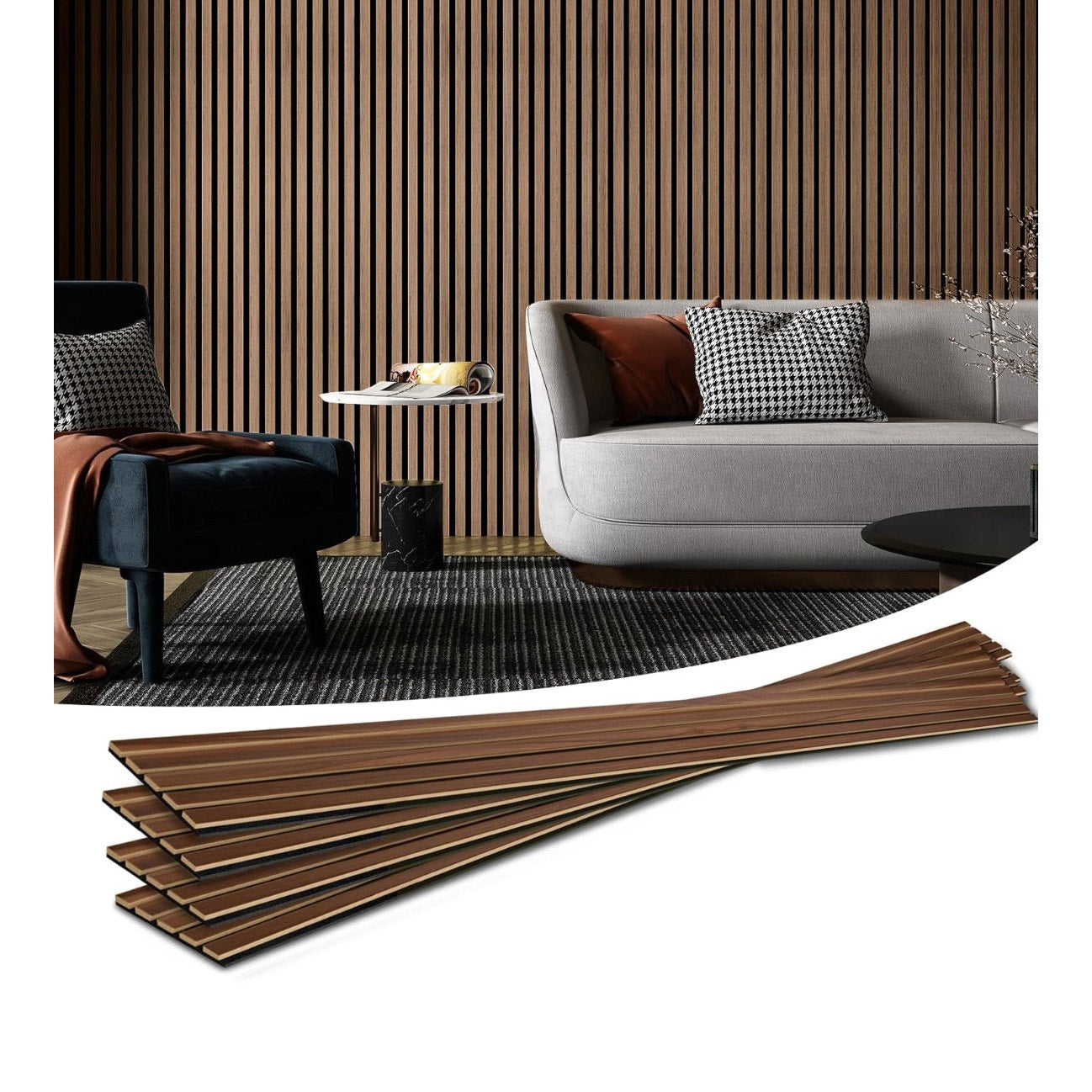 Art3d 4-Piece Wood Slat Acoustic Panels for Stylish Decor and Noise Reduction, 3D Textured
