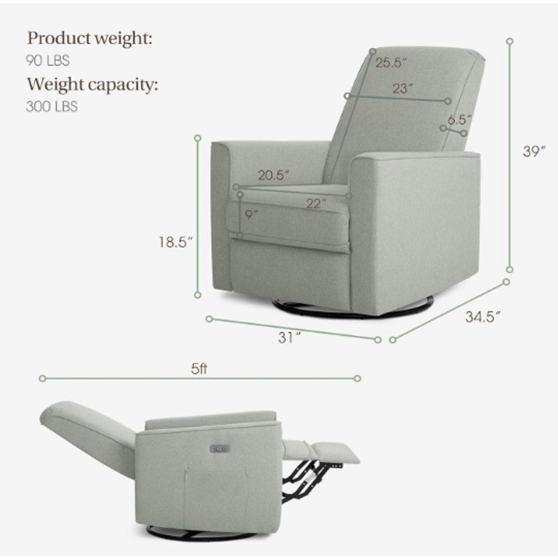 Harlow Upholstered Power Glider Recliner with USB Charging –Rocking & 275° Swivel with Smooth Glide