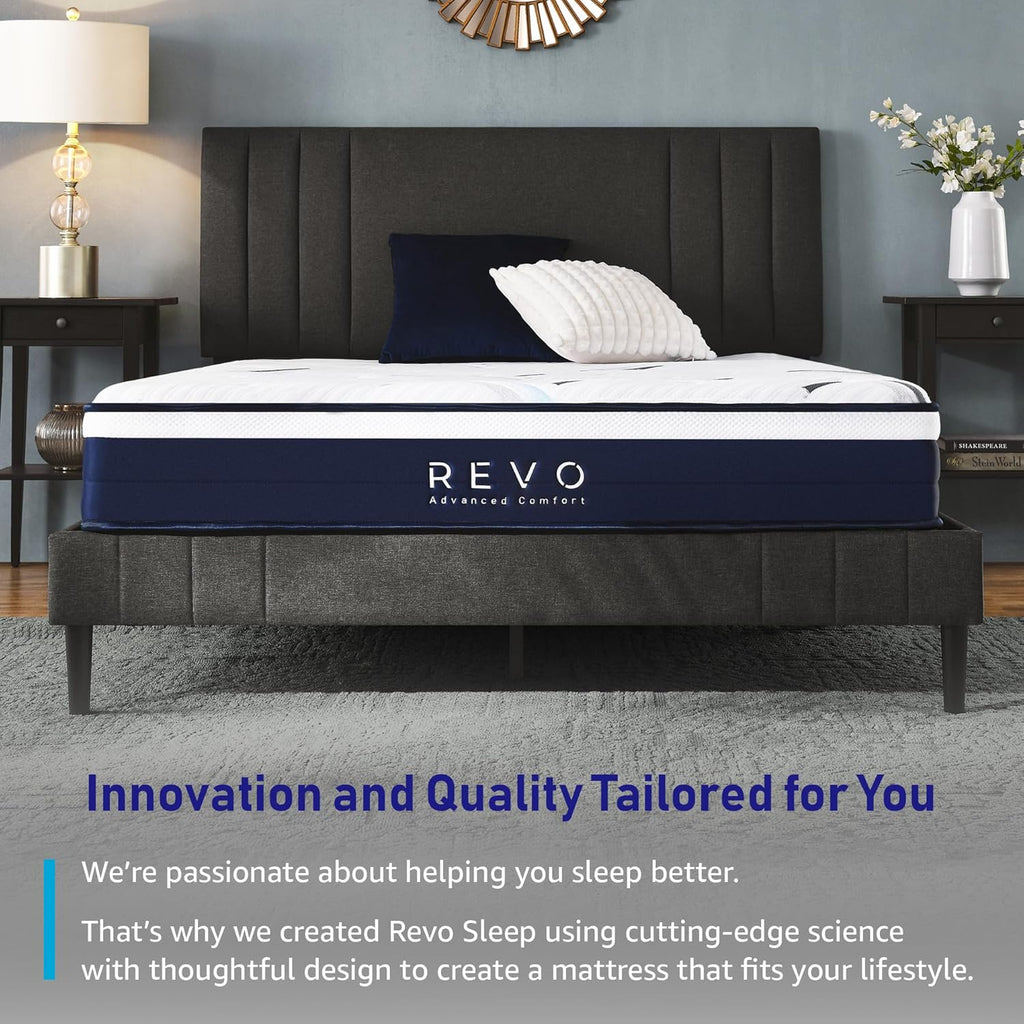 REVO Sleep 10-in Cooling Hybrid Queen Mattress with Gel Memory Foam, Superior Medium Comfort.