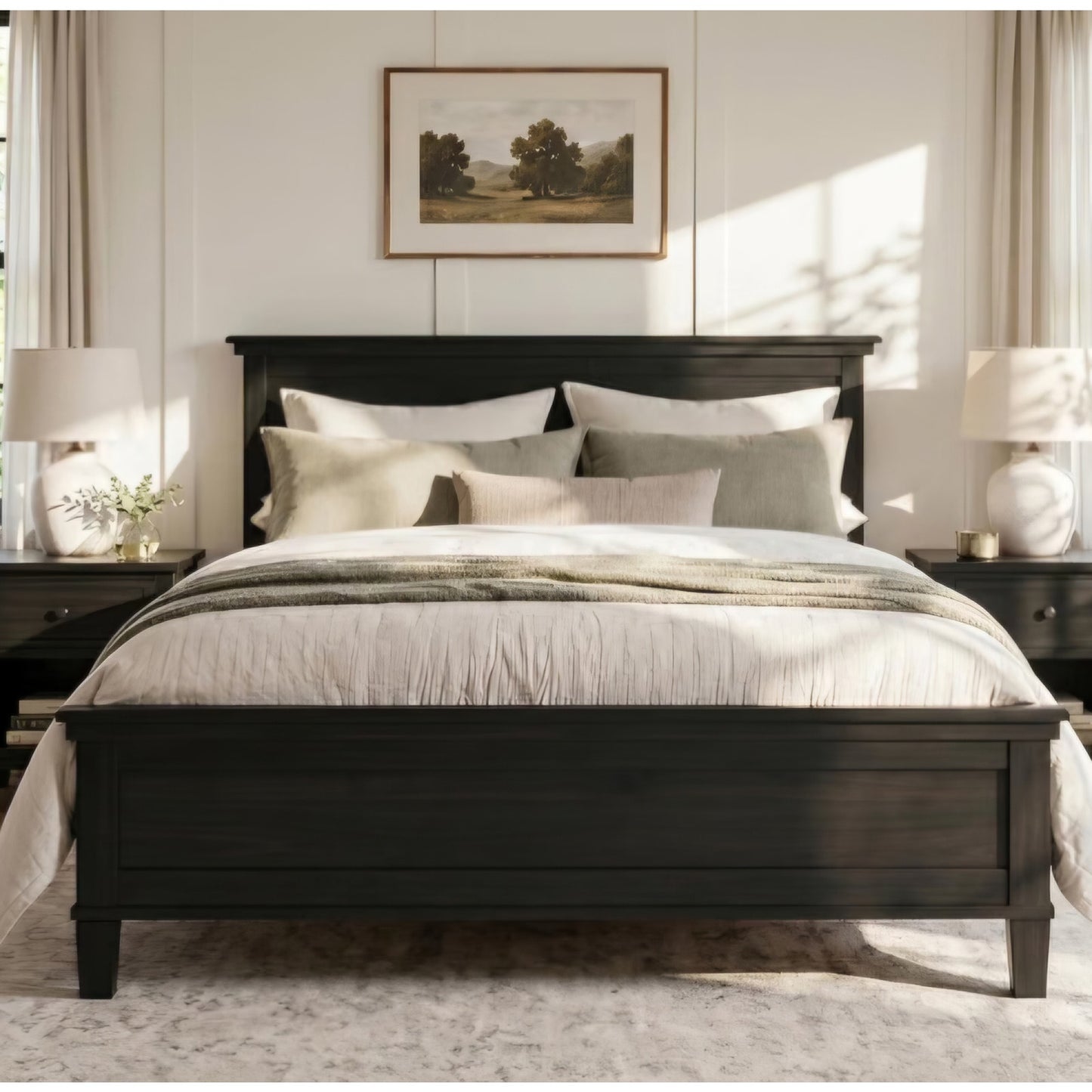 Merax King Size Wood Bed Frame with Headboard, Mid-Century Modern Platform Bed