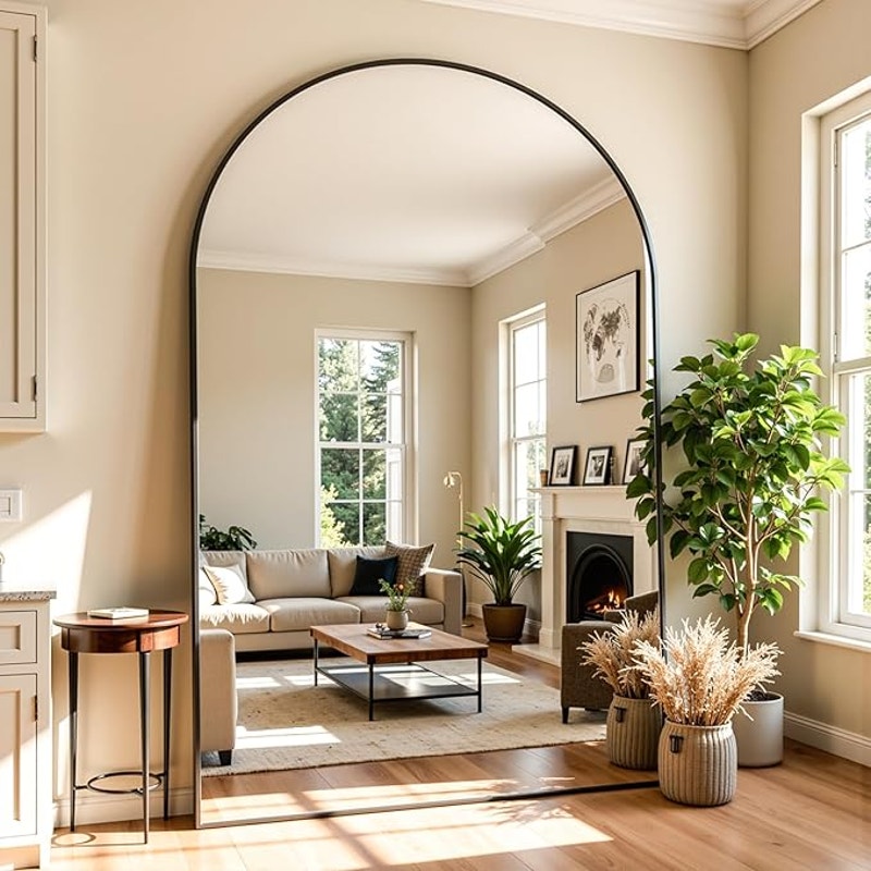 Full Length Mirror 86" L x 46" Full Body Standing, for Bedroom, Living Room, Arched Style Black