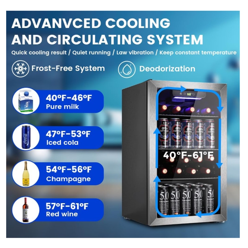 Mini Fridge 130 Can Beverage Refrigerator Cooler, 3.2 Cu.Ft Drink Fridge forSoda Wine Beer