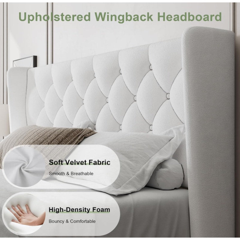 Feonase Queen Size Bed Frame with Diamond Tufted Wingback Headboard, Upholstered Platform Bed