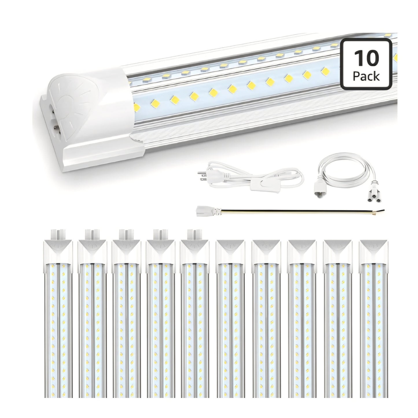 SHOPLED (10-Pack 8FT LED Shop Light, 120W 6500K Cool White, V-Shape, 19200LM High Output
