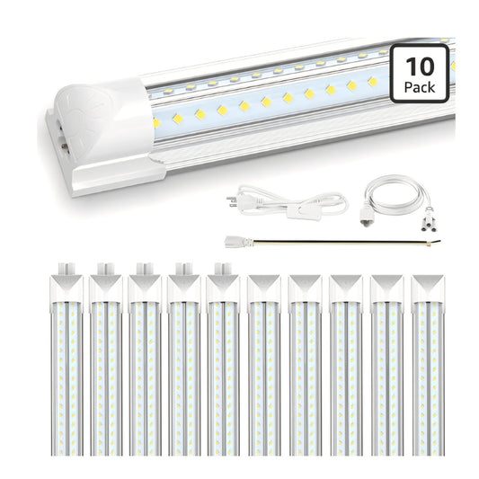 SHOPLED (10-Pack 8FT LED Shop Light, 120W 6500K Cool White, V-Shape, 19200LM High Output