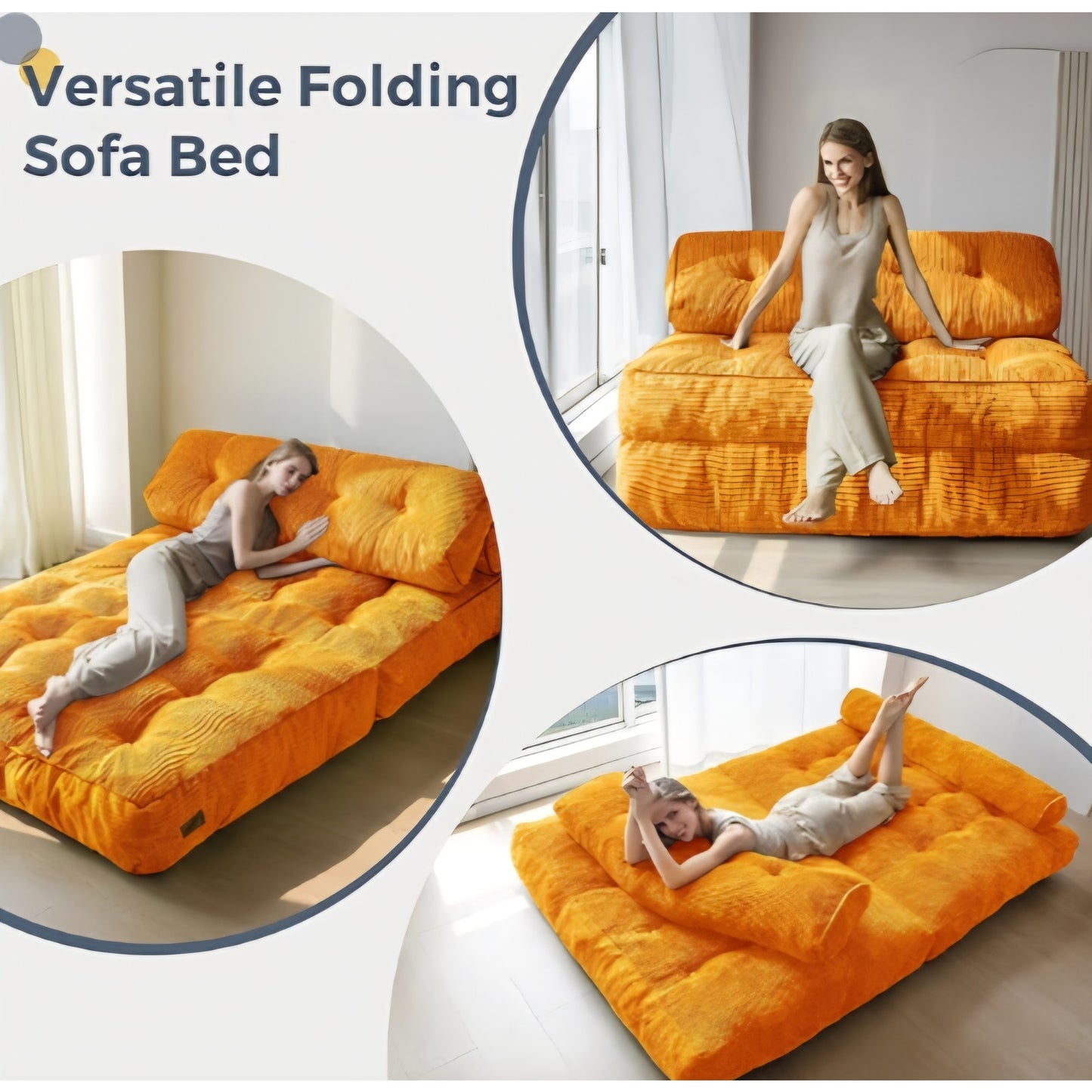Folding Sofa Bed, Convertible Sleeper Chair with Pillow Foldable Matress with Back Support
