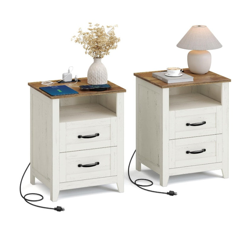 VASAGLE Set of 2 Nightstands with 2 Drawers and Charging Station