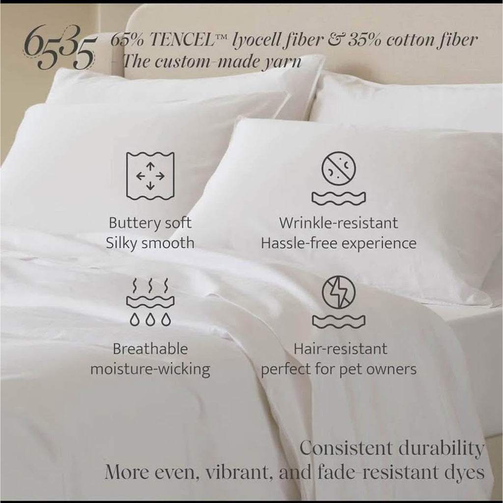 Double Stitch Cotton Tencel Duvet Cover - Queen Size Comforter Cover, Luxury & Soft Eucalyptus Lyoce