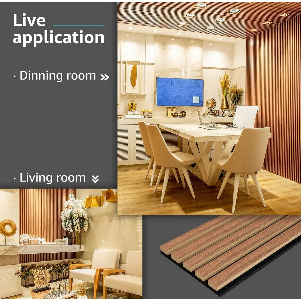 Art3d 4-Piece Wood Slat Acoustic Panels for Stylish Decor and Noise Reduction, 3D Textured