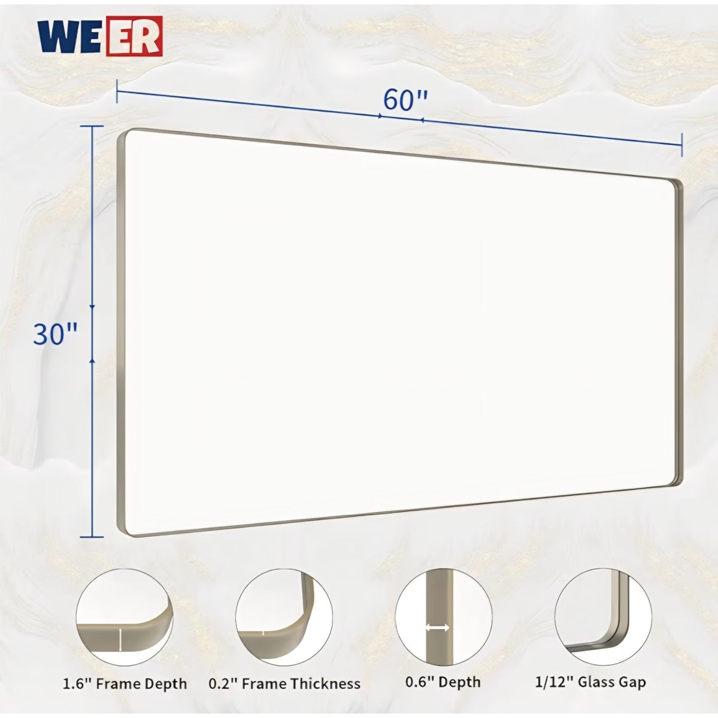 WEER 60X30 Inch Brushed Nickel Bathroom Mirror, Brushed Silver Metal Frame Mirror