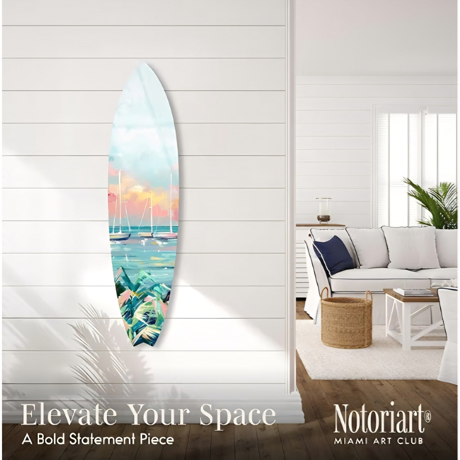 Wall Art Sail Boasts Outside Surfboard Acrylic Wall Art Die-Cut Coastal Modern High-Gloss 15" x 60"