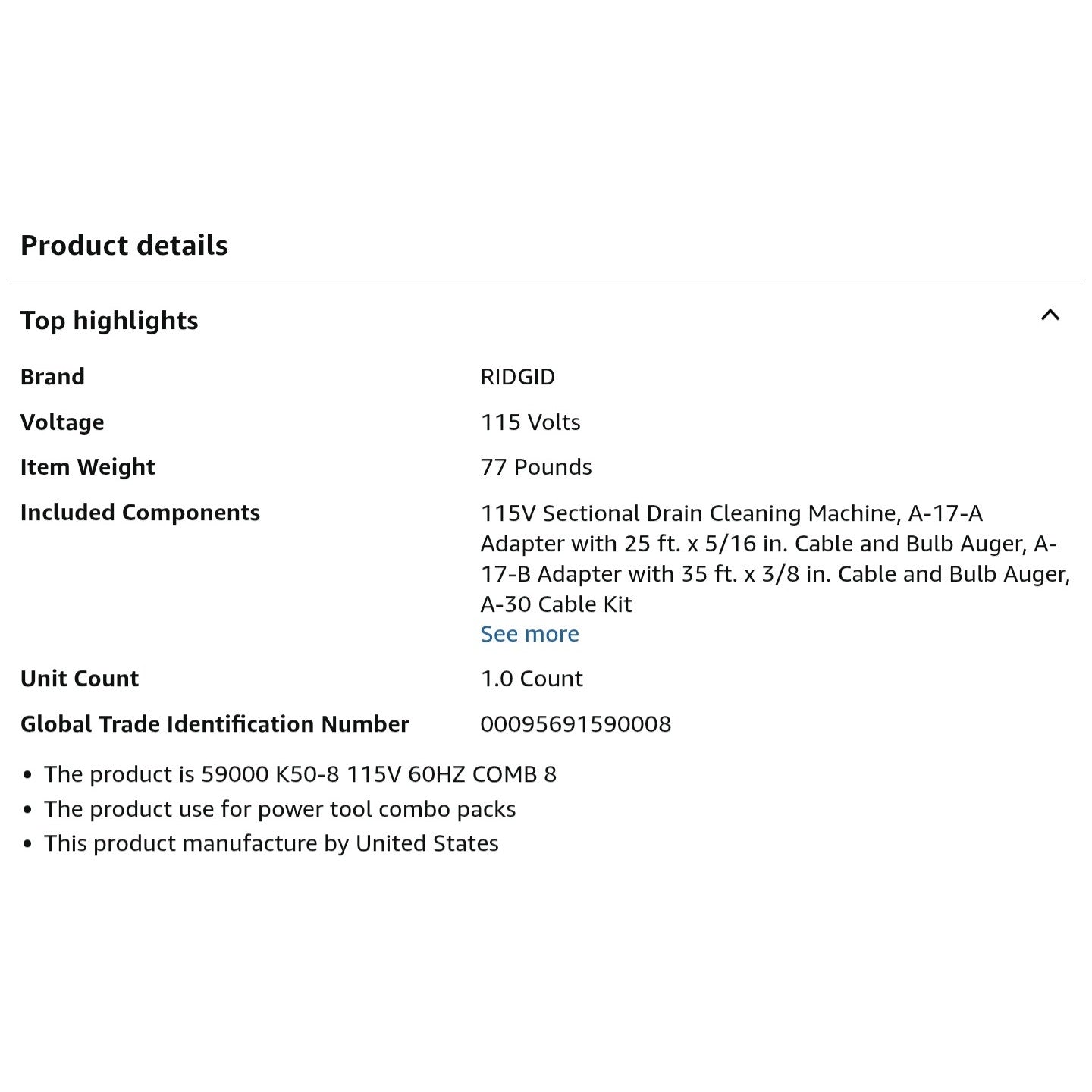 RIDGID 59000 K-50-8 Sectional Machine